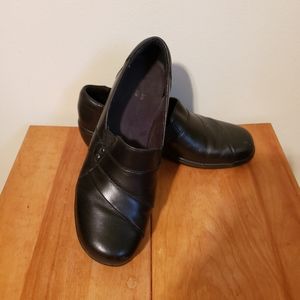 Clark leather shoes slip-on clog work shoe comfy 2in heel